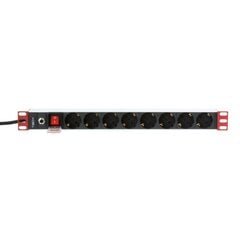 Tehonjakoyksikkö Techly PDU 19" kaappeihin 1U 250V/16A 8x Schuko, kaapeli 3m hinta ja tiedot | Virtalähteet | hobbyhall.fi