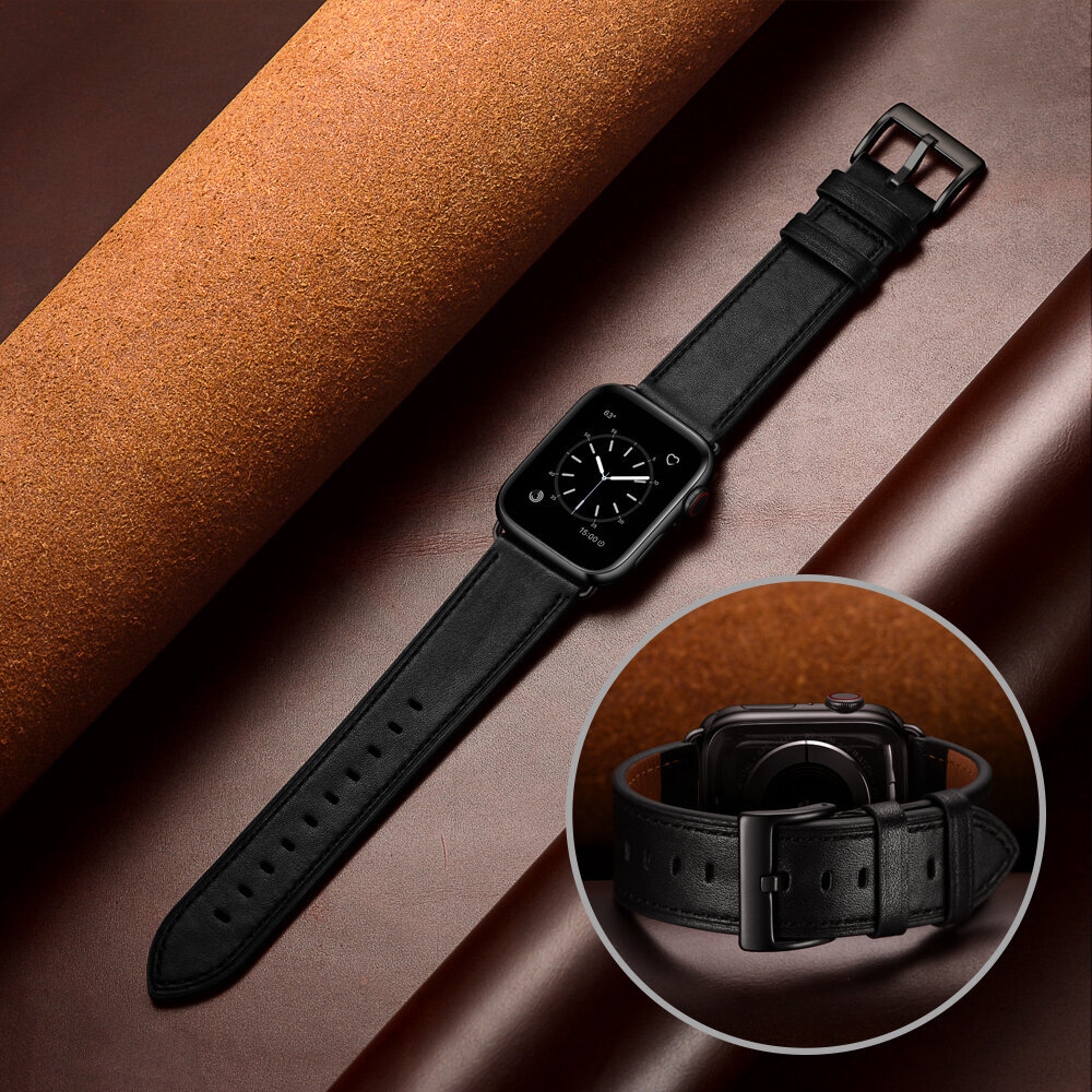 Ranneke nahkaranneke kelloihin Apple Watch Iwatch 4Tech mallia varten ULTRA SE 9 8 7 6 5 4 3 2 1 49 45 44 42 mm Band musta hinta ja tiedot | Älykellojen ja aktiivisuusrannekkeiden lisätarvikkeet | hobbyhall.fi