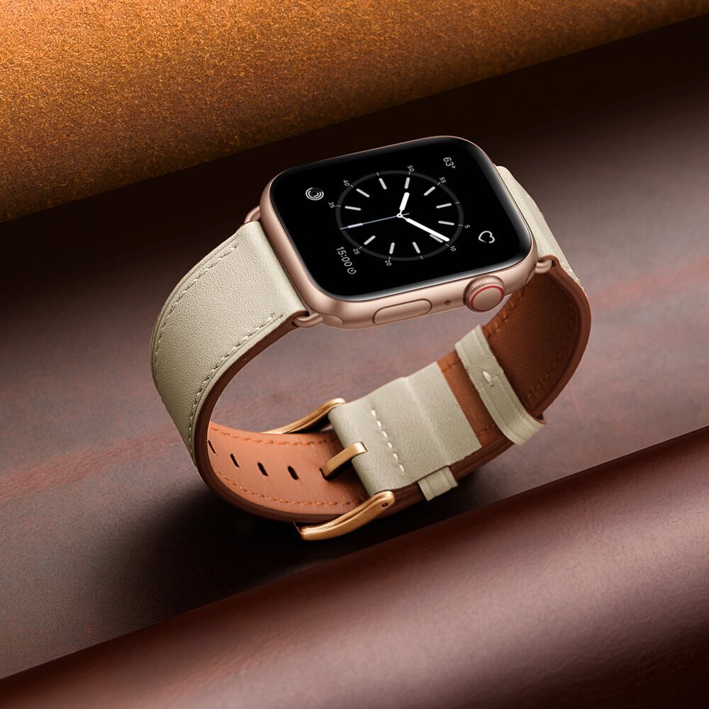 Ranneke nahkaranneke kelloihin Apple Watch Iwatch 4Tech mallia varten SE 9 8 7 6 5 4 3 2 1 41 40 38 mm Band beige hinta ja tiedot | Älykellojen ja aktiivisuusrannekkeiden lisätarvikkeet | hobbyhall.fi