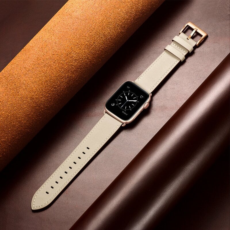 Ranneke nahkaranneke kelloihin Apple Watch Iwatch 4Tech mallia varten SE 9 8 7 6 5 4 3 2 1 41 40 38 mm Band beige hinta ja tiedot | Älykellojen ja aktiivisuusrannekkeiden lisätarvikkeet | hobbyhall.fi