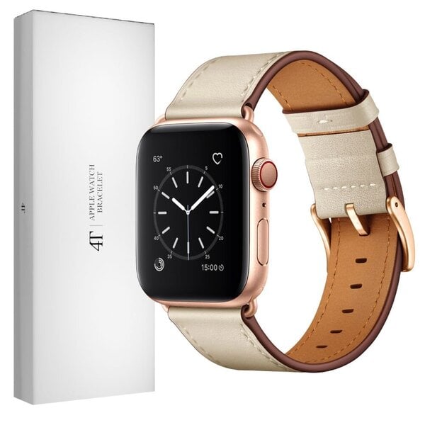 Ranneke nahkaranneke kelloihin Apple Watch Iwatch 4Tech mallia varten SE 9 8 7 6 5 4 3 2 1 41 40 38 mm Band beige