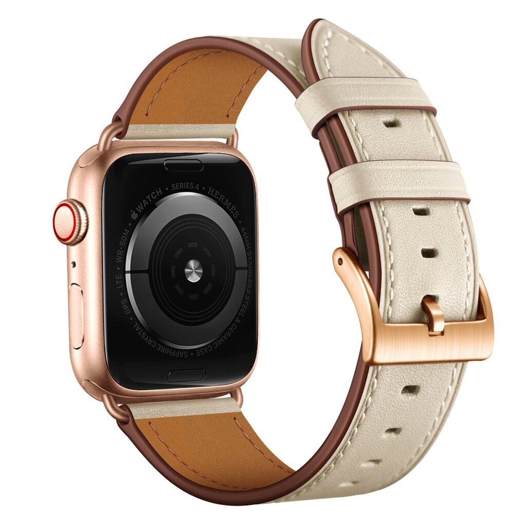 Ranneke nahkaranneke kelloihin Apple Watch Iwatch 4Tech mallia varten SE 9 8 7 6 5 4 3 2 1 41 40 38 mm Band beige hinta ja tiedot | Älykellojen ja aktiivisuusrannekkeiden lisätarvikkeet | hobbyhall.fi