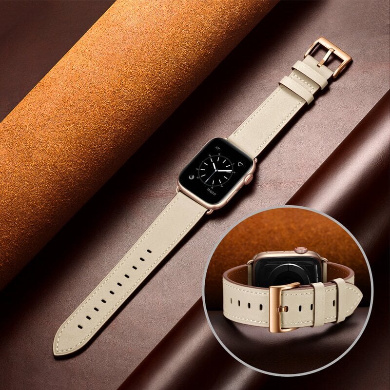 Ranneke nahkaranneke kelloihin Apple Watch Iwatch 4Tech mallia varten ULTRA SE 9 8 7 6 5 4 3 2 1 49 45 44 42 mm Band beige hinta ja tiedot | Älykellojen ja aktiivisuusrannekkeiden lisätarvikkeet | hobbyhall.fi