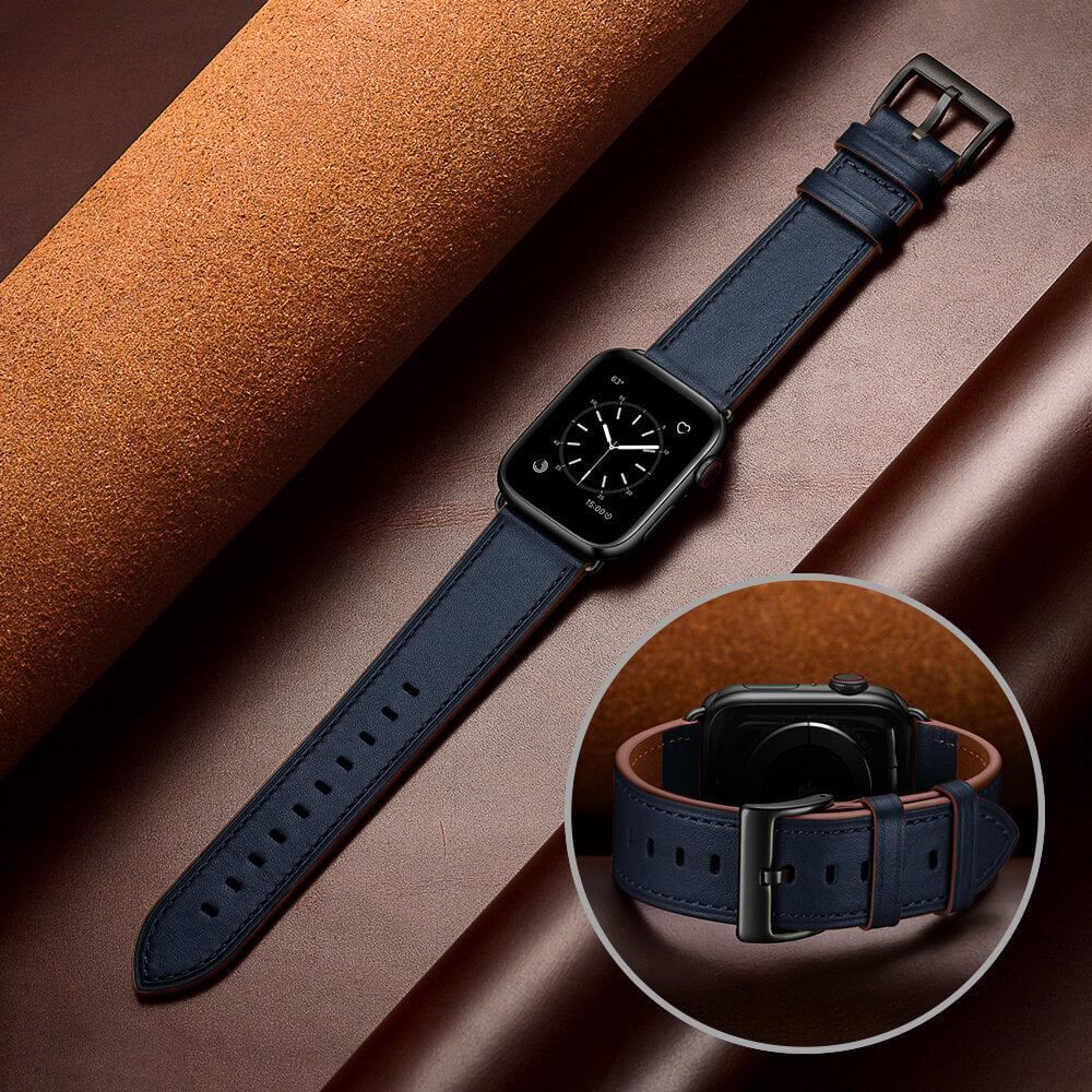 Ranneke nahkaranneke kelloihin Apple Watch Iwatch 4Tech mallia varten ULTRA SE 9 8 7 6 5 4 3 2 1 49 45 44 42 mm Band sininen hinta ja tiedot | Älykellojen ja aktiivisuusrannekkeiden lisätarvikkeet | hobbyhall.fi