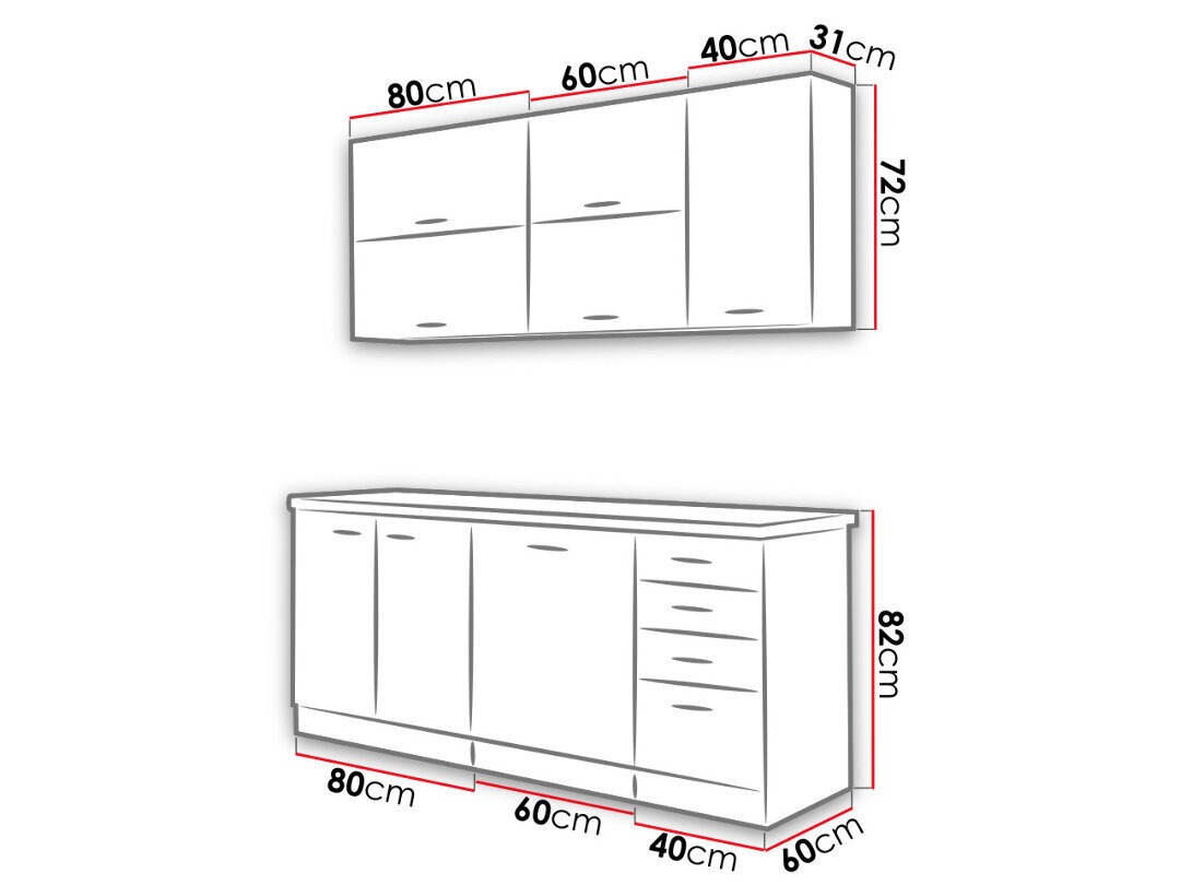 Keittiöt 180 cm HARMAA III MULTILINE hinta ja tiedot | Keittiökalusteet | hobbyhall.fi