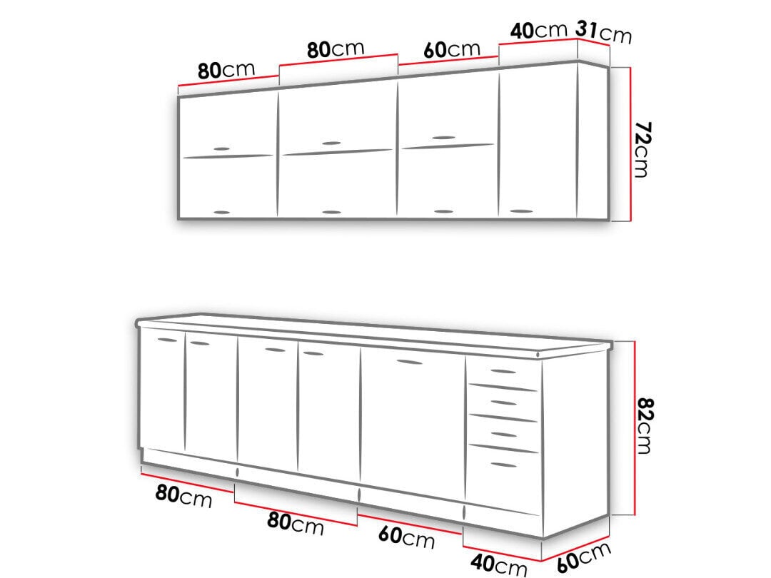 Keittiö 260 cm BIANCO IV MULTILINE hinta ja tiedot | Keittiökalusteet | hobbyhall.fi