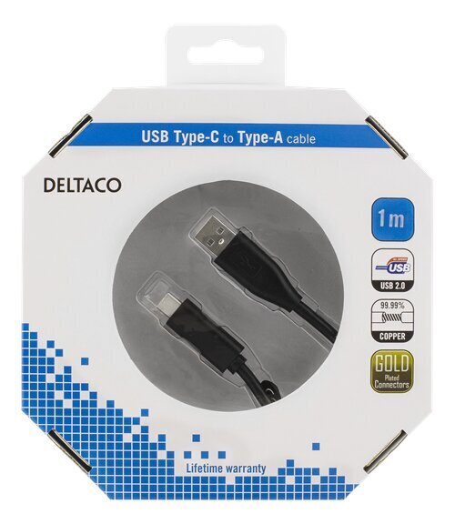 Deltaco USBC-1004-K, USB-C / USB-A, 1 m hinta ja tiedot | Puhelinkaapelit | hobbyhall.fi