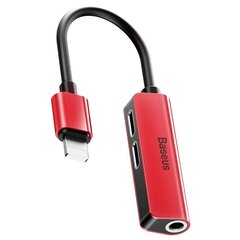 Baseus 3-in-1 iP Male to Dual iP & 3.5mm Female adapteri, Punainen hinta ja tiedot | Adapterit | hobbyhall.fi