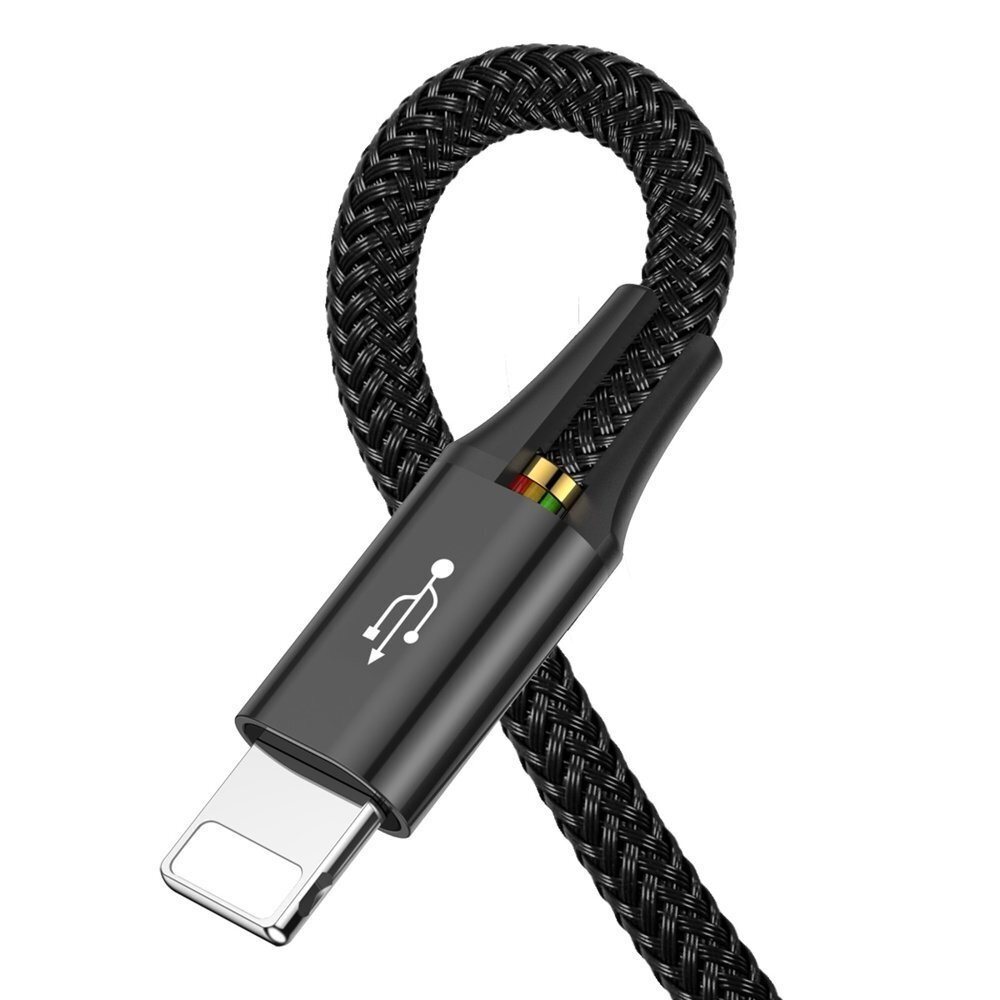 USB nylon punottu kaapeli 3.5A 1.2m, musta hinta ja tiedot | Puhelinkaapelit | hobbyhall.fi