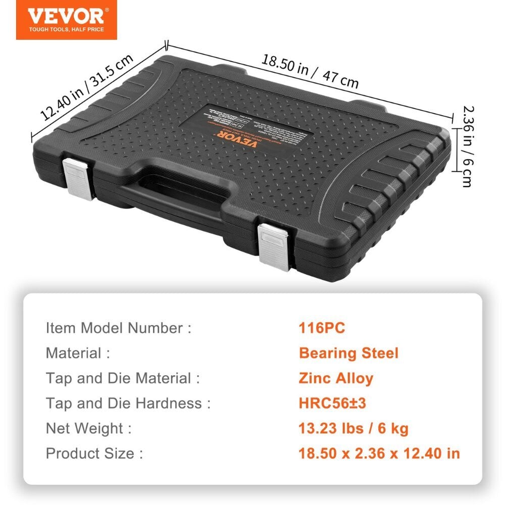 Vevor-ruuvinleikkurien ja -muottien komplekti, 116 osaa hinta ja tiedot | Käsityökalut | hobbyhall.fi