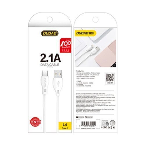 Dudao-kaapeli USB Type C 2.1A 1m valkoinen (L4T 1m valkoinen) hinta ja tiedot | Puhelinkaapelit | hobbyhall.fi