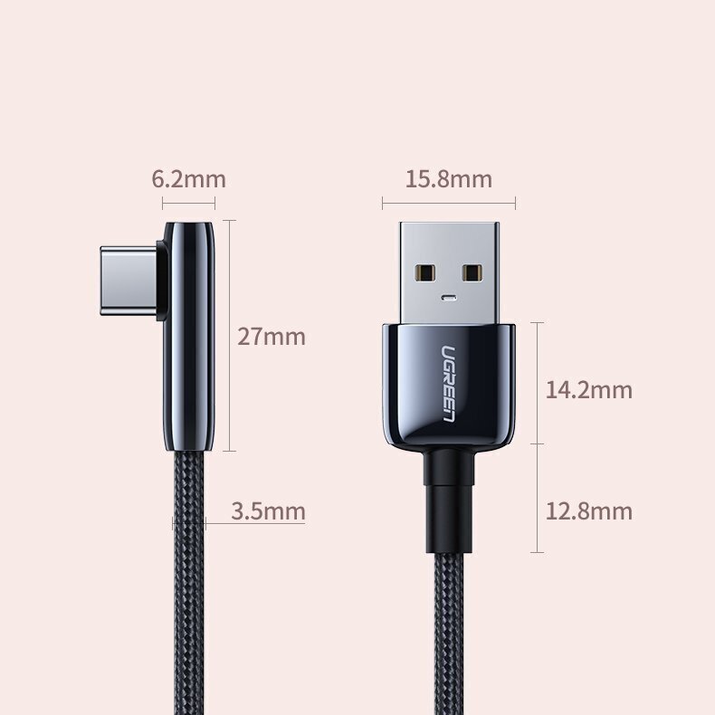 Ugreen kyynärpää USB USB Typ C kaapeli 5 A Quick Charge 3.0 AFC FCP 1 m musta (70432 US313) hinta ja tiedot | Puhelinkaapelit | hobbyhall.fi