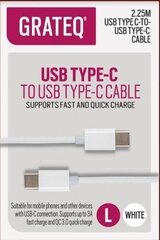 GRATEQ USB C - USB C LATAUSKAAPELI QUICK 2.25M VALKOINEN hinta ja tiedot | Puhelinkaapelit | hobbyhall.fi