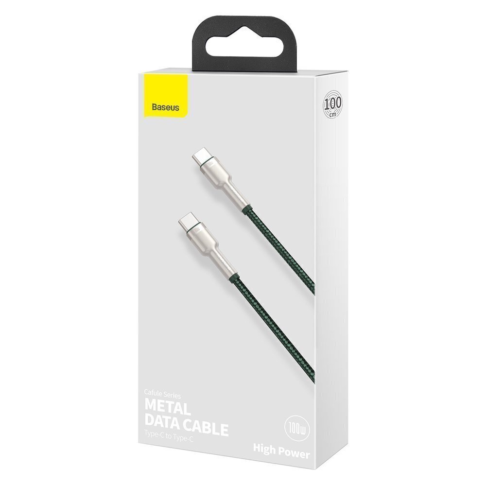 Baseus Cafule Series Metal Data USB Type C - USB Typ C Kaapeli Virtalähde 100 W (20 V / 5 A) 1 m vihreä (CATJK-C06). hinta ja tiedot | Puhelinkaapelit | hobbyhall.fi