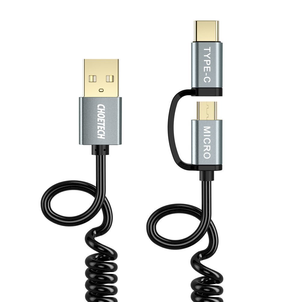 Choetech 2in1 USB - USB Type C / micro USB latausdatakaapeli 1,2m musta (XAC-0012-101BK) hinta ja tiedot | Puhelinkaapelit | hobbyhall.fi