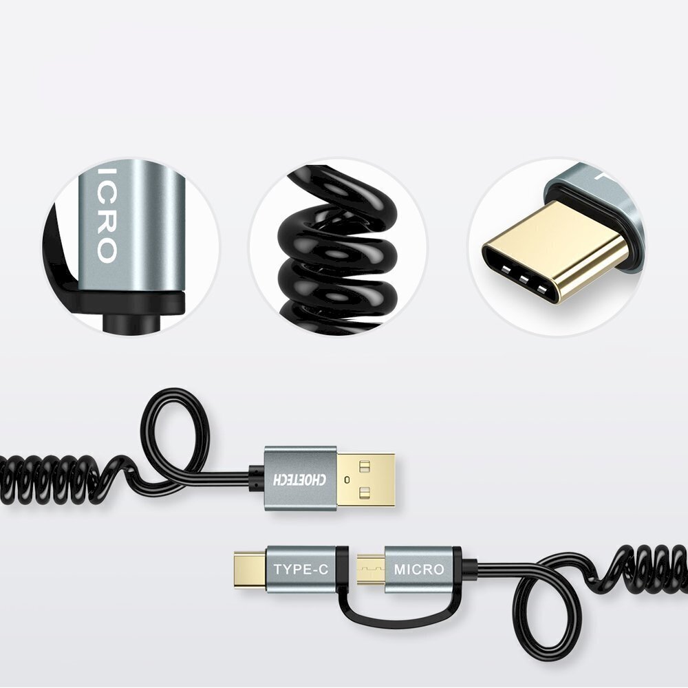 Choetech 2in1 USB - USB Type C / micro USB latausdatakaapeli 1,2m musta (XAC-0012-101BK) hinta ja tiedot | Puhelinkaapelit | hobbyhall.fi