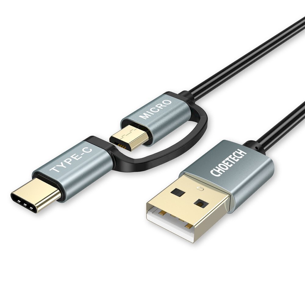 Choetech 2in1 USB - USB Type C / micro USB latausdatakaapeli 1,2m musta (XAC-0012-101BK) hinta ja tiedot | Puhelinkaapelit | hobbyhall.fi