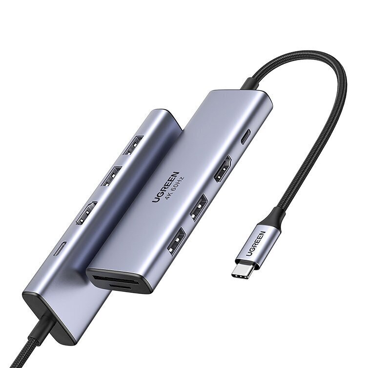 Ugreen 6in1 monitoiminen USB Type C -keskitin - 2x USB 3.2 Gen 1 / HDMI 4K 60Hz / SD- ja TF-muistikortinlukija / USB Type C PD 100W harmaa (60384 CM511) hinta ja tiedot | Puhelinkaapelit | hobbyhall.fi