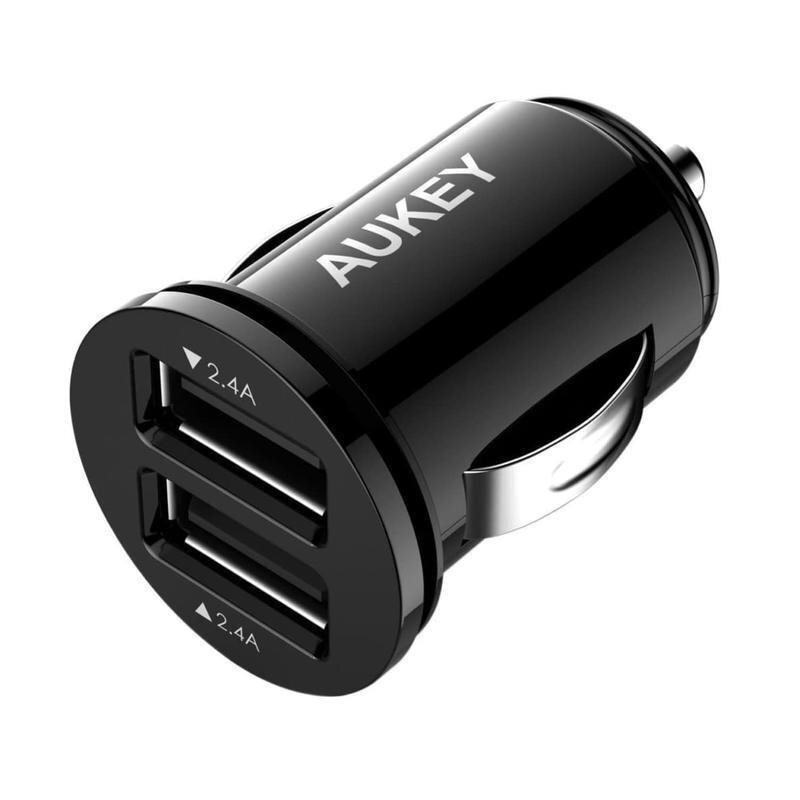 Autolaturi puhelimeen Aukey LLTS86107, 2xUSB AiPower 4.8A 24W, musta. hinta ja tiedot | Puhelimen laturit | hobbyhall.fi