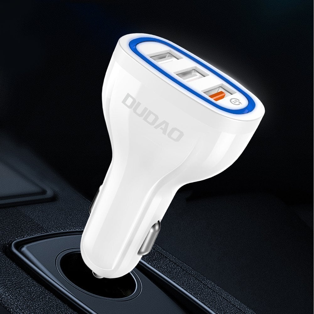 Dudao Universal Autolaturi 3x USB Quick Charge 3.0 QC3.0 2.4A 18W valkoinen (R7S White) hinta ja tiedot | Puhelimen laturit | hobbyhall.fi