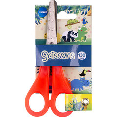 Sakset ZOO, 13 cm, pyöristetyt kärjet ja viivain, Electronics LV-120298, punainen, 12 kpl hinta ja tiedot | Toimistotarvikkeet | hobbyhall.fi