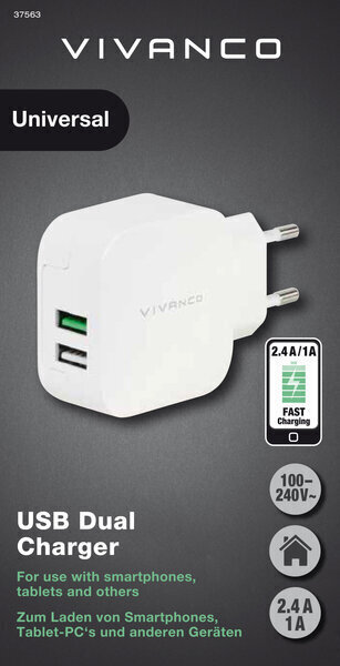 VIVANCO 2xUSB Charger 3.4A 2.4A+1A hinta ja tiedot | Puhelimen laturit | hobbyhall.fi