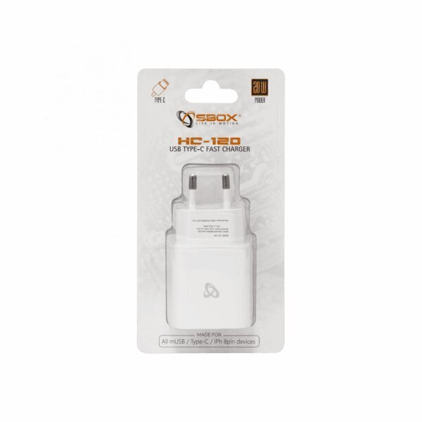 Sbox HC-120, USB-C, 3 / 2,22 / 1,67 A hinta ja tiedot | Puhelimen laturit | hobbyhall.fi