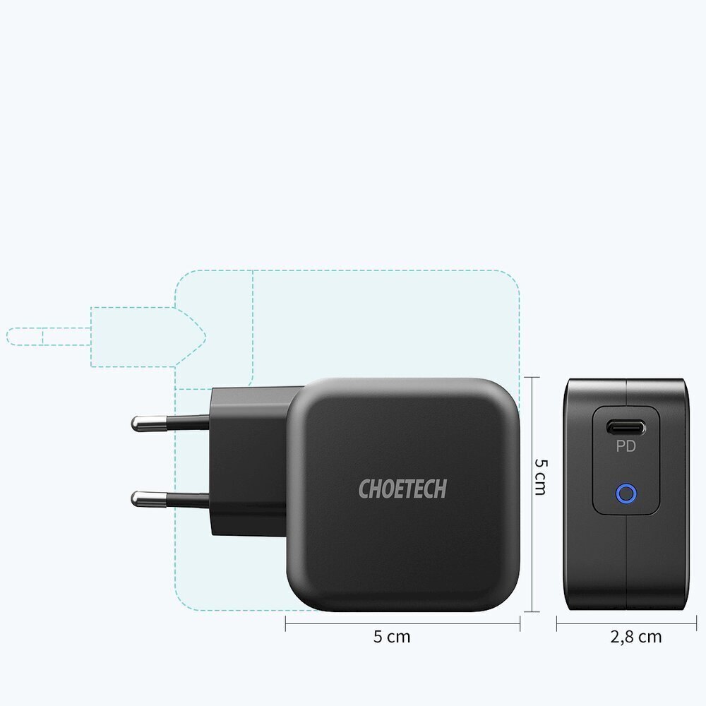 Choetech matkaseinälaturi GaN USB Type C 60W Virtalähde + USB Type C - USB Type C -kaapeli 1,8m musta (Q6006) hinta ja tiedot | Puhelimen laturit | hobbyhall.fi