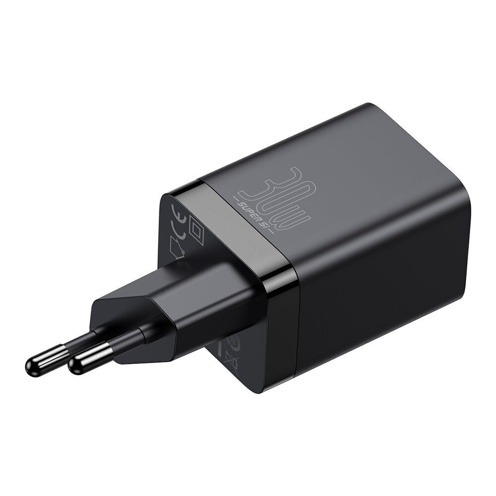 Baseus Super Si Pro Quick Charger USB + USB-C 30W (black) hinta ja tiedot | Puhelimen laturit | hobbyhall.fi