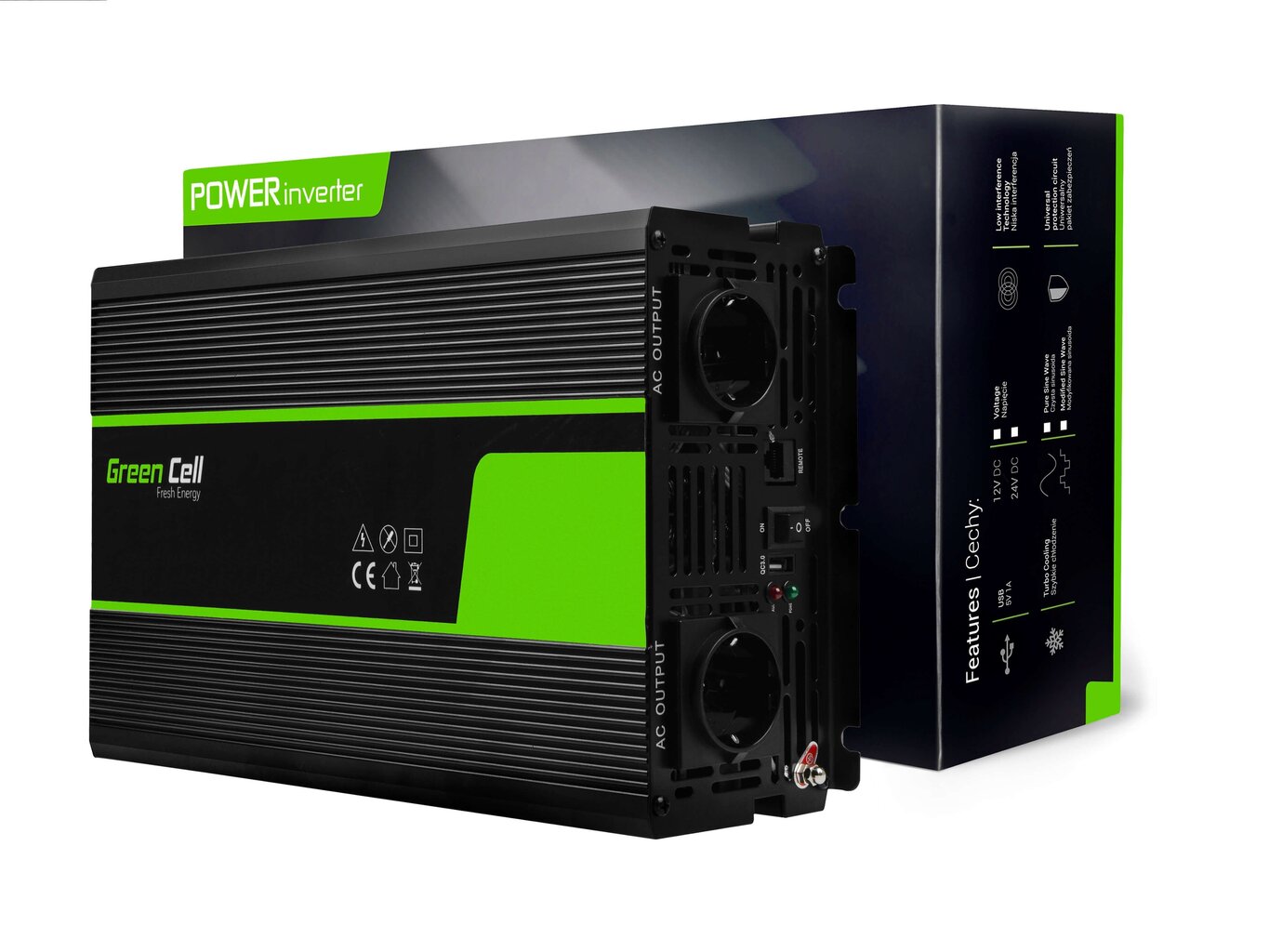 Green Cell Power Inverter 24V - 230V 1500W/3000W modifioitu siniaalto hinta ja tiedot | Aggregaatit | hobbyhall.fi