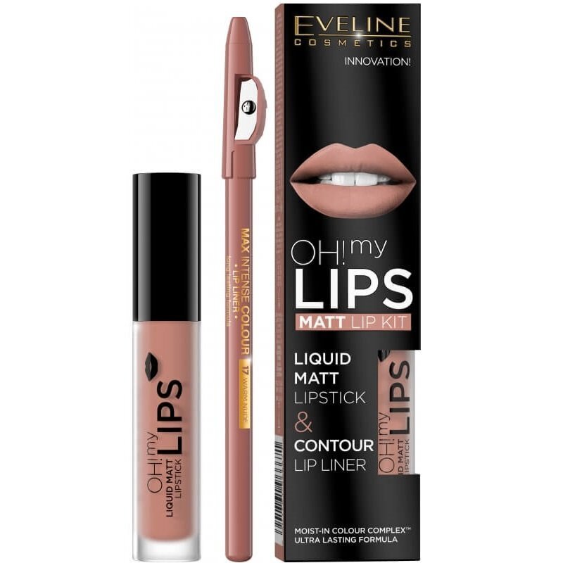 Eveline Oh My Lips Liquid Matt 01 Neutral Nude: huulipuna 4,5 ml + huulien rajauskynä 1 kpl hinta ja tiedot | Huulipunat, huulikiillot ja huulirasvat | hobbyhall.fi