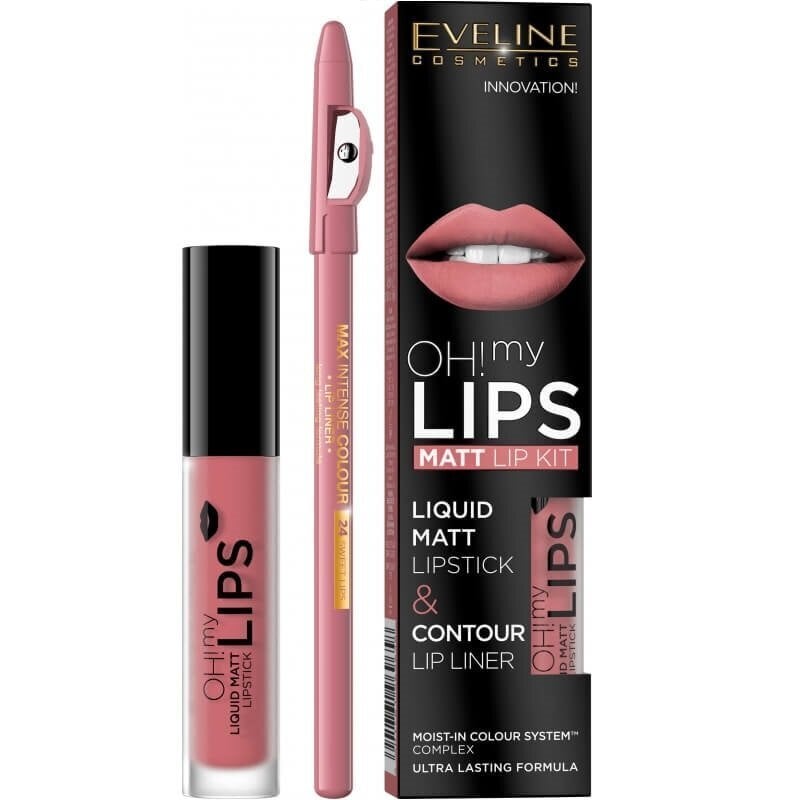 Eveline Oh My Lips Liquid Matt 07 Neutral Nude: huulipuna 4,5 ml + huulien rajauskynä 1 kpl hinta ja tiedot | Huulipunat, huulikiillot ja huulirasvat | hobbyhall.fi