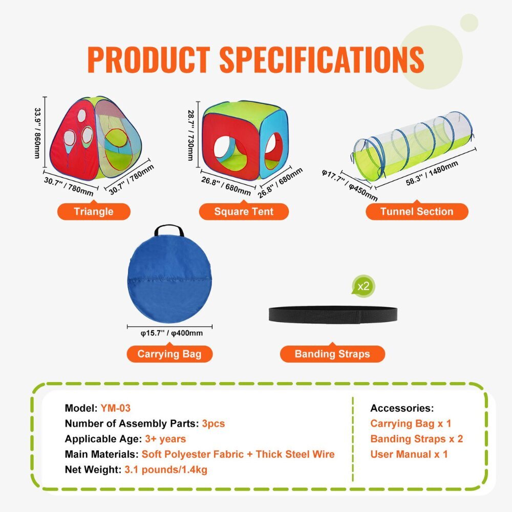 3-in-1 Lasten Peliteltta Tunneli Vevor hinta ja tiedot | Pihapelit ja ulkopelit | hobbyhall.fi