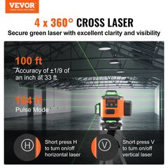 Itsestään tasoittuva laseritaso, Vevor, 4 x 360°, 30 m hinta ja tiedot | Käsityökalut | hobbyhall.fi