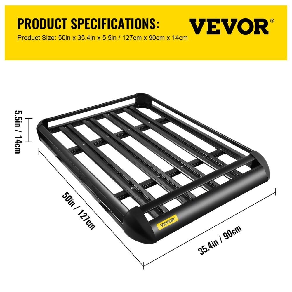 Alumiininen kattoteline Vevor, 127 x 90 x 14 cm hinta ja tiedot | Kattotelineet | hobbyhall.fi