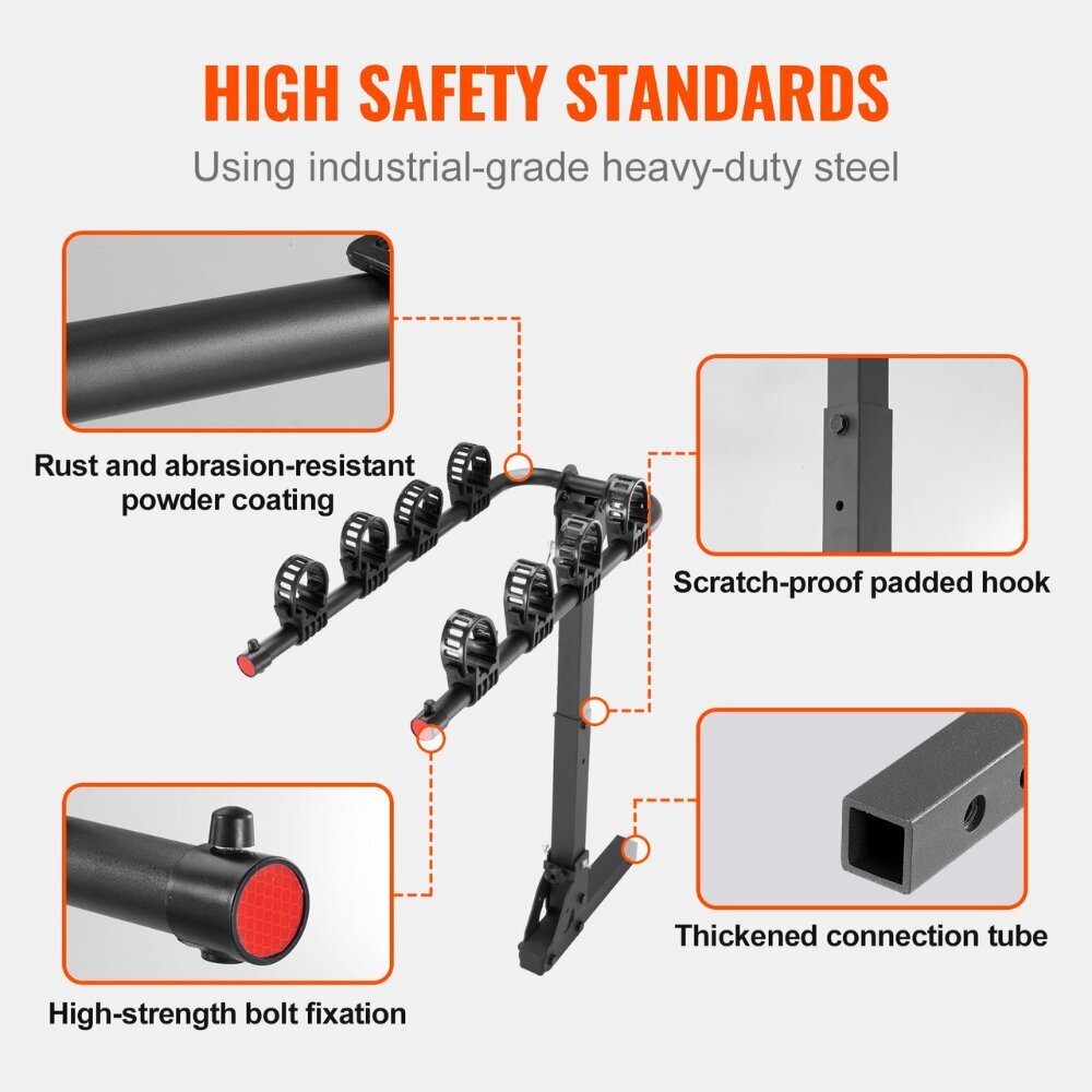 Taitettava 4 polkupyörän teline autolle Vevor, 68 kg hinta ja tiedot | Pyöränkuljetustelineet | hobbyhall.fi