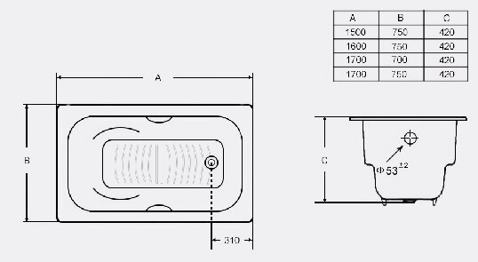 Valurautainen kylpyamme Massi, 170x75x42 hinta ja tiedot | Kylpyammeet | hobbyhall.fi