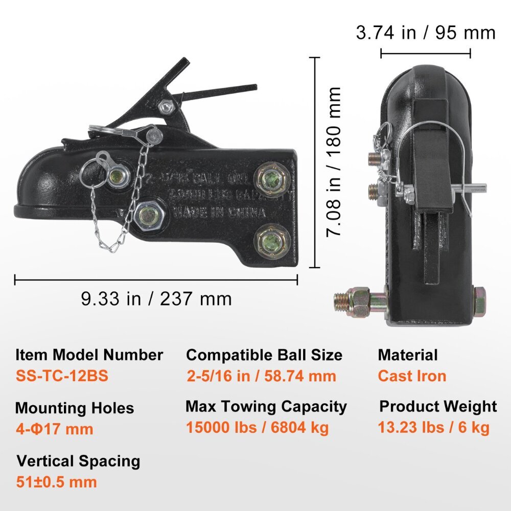 Vevorin vetokoukku perävaunuihin, 6.8 T hinta ja tiedot | Lisätarvikkeet autoiluun | hobbyhall.fi