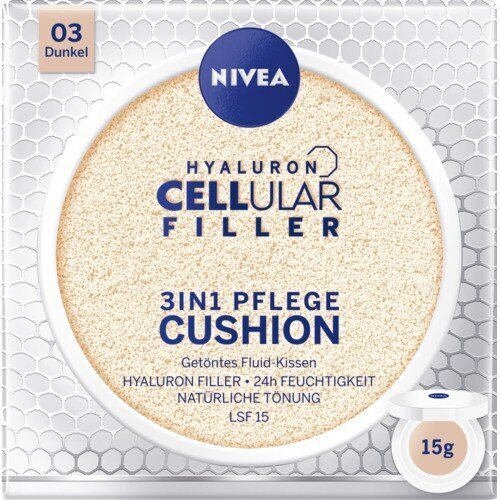 Nivea Hyaluron CELLular Filler 3in1 Care Cushion meikkivoide 15 g, 03 Dark hinta ja tiedot | Meikkivoiteet ja puuterit | hobbyhall.fi