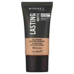 Rimmel London Lasting Matte Full Coverage -meikkivoide, 30 ml, 203 True Beige hinta ja tiedot | Meikkivoiteet ja puuterit | hobbyhall.fi