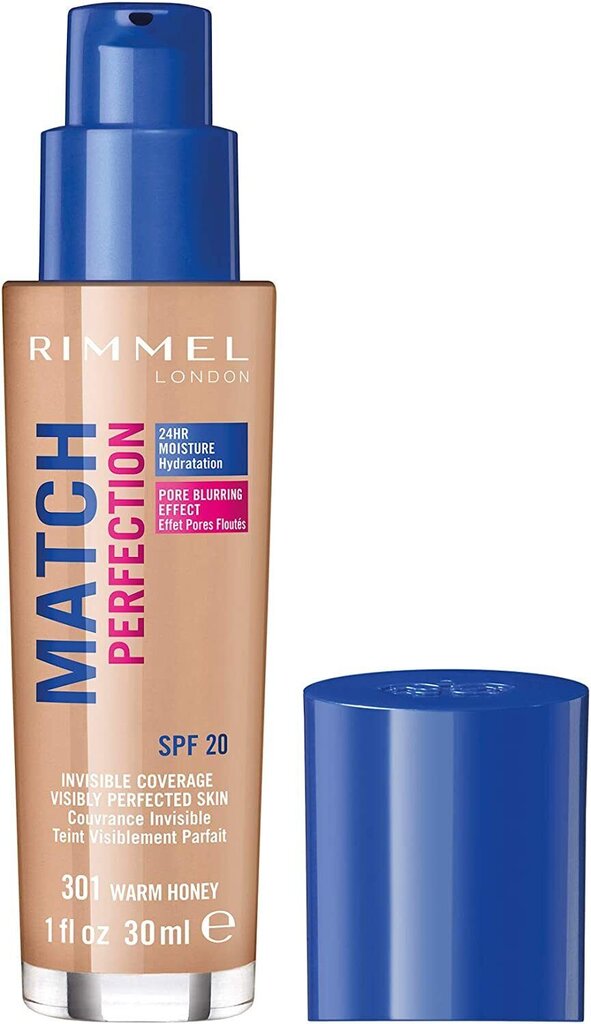 Rimmel London Match Perfection SPF20 meikkivoide 30 ml, 301 Warm Honey hinta ja tiedot | Meikkivoiteet ja puuterit | hobbyhall.fi