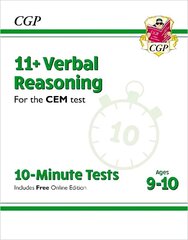 11plus CEM 10-Minute Tests: Verbal Reasoning - Ages 9-10 (with Online Edition) hinta ja tiedot | Lasten tietokirjat | hobbyhall.fi