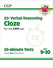 11plus CEM 10-Minute Tests: Verbal Reasoning Cloze - Ages 9-10 (with Online Edition) hinta ja tiedot | Lasten tietokirjat | hobbyhall.fi