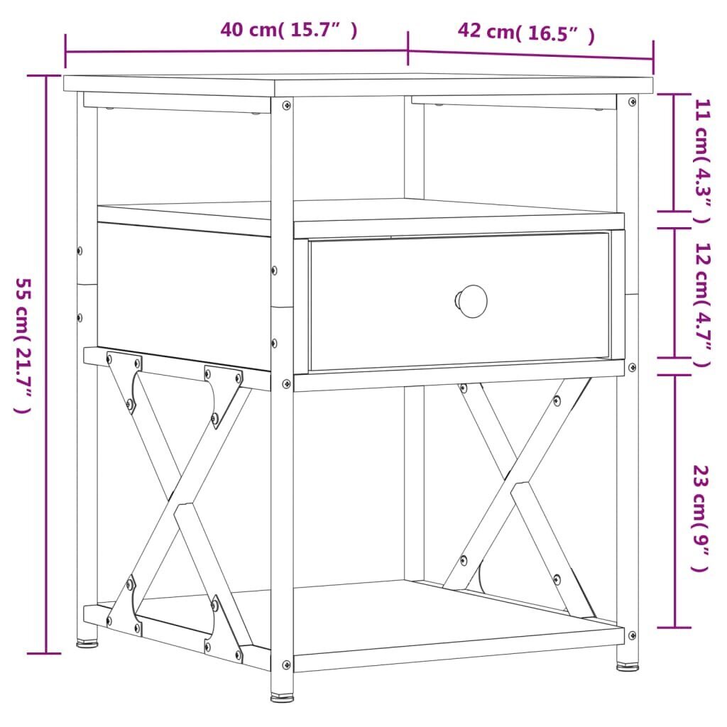 vidaXL Yöpöytä Sonoma-tammi 40x42x55 cm tekninen puu hinta ja tiedot | Yöpöydät | hobbyhall.fi