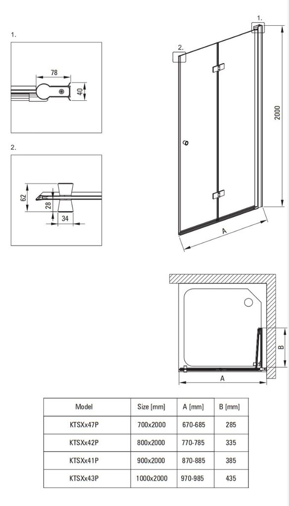 Suihkun taittuva ovi Deante Kerria plus, kromi, 90 cm hinta ja tiedot | Suihkuseinät ja -ovet | hobbyhall.fi