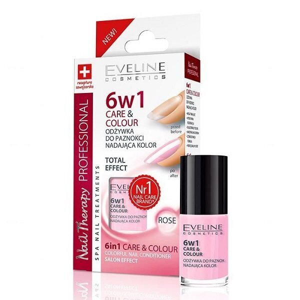 Kynsibalsami + lakka Eveline Nail Therapy Care & Color 6in1 5 ml, vaaleanpunainen hinta ja tiedot | Kynsilakat ja kynsienhoitotuotteet | hobbyhall.fi