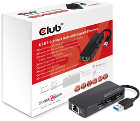 CLUB 3D USB 3.0 3-Port Hub with GB Ether hinta ja tiedot | Adapterit | hobbyhall.fi