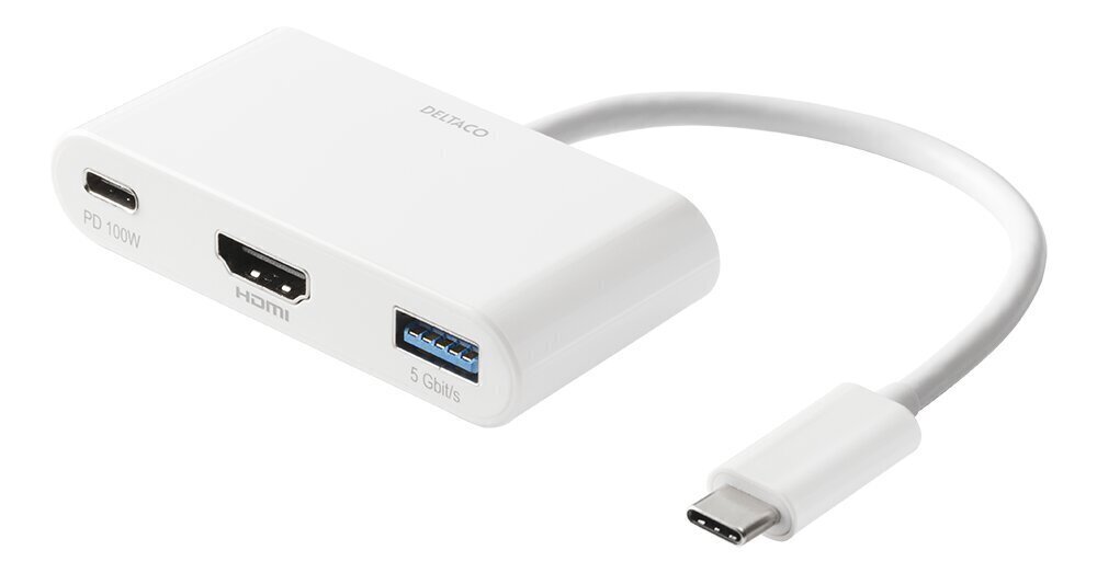 Sovitin Deltaco USBC-HDMI23, USB-C / HDMI / USB-A hinta ja tiedot | Adapterit | hobbyhall.fi