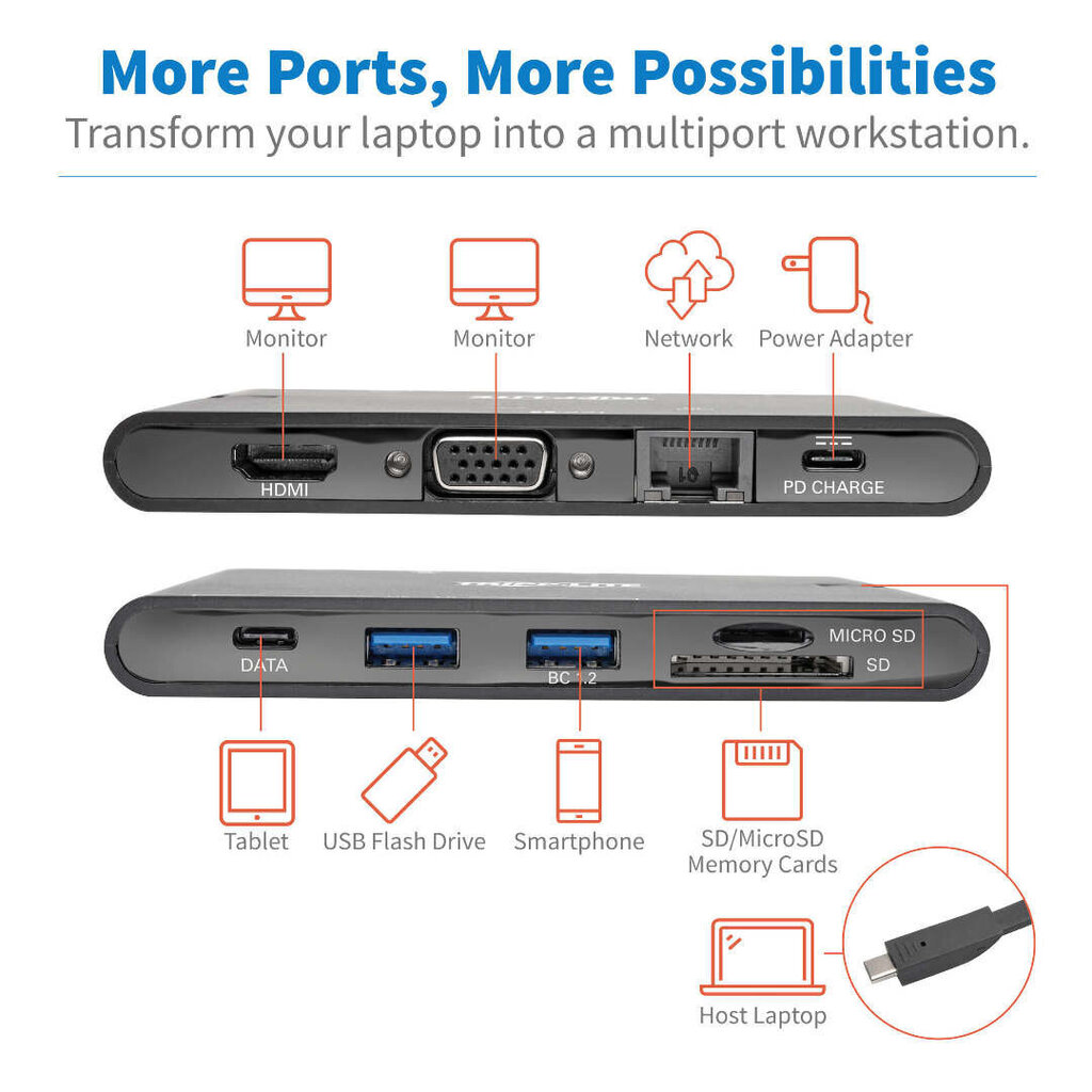 Tripp Lite USB-C Dock U442-DOCK3-B Single Display hinta ja tiedot | Adapterit | hobbyhall.fi