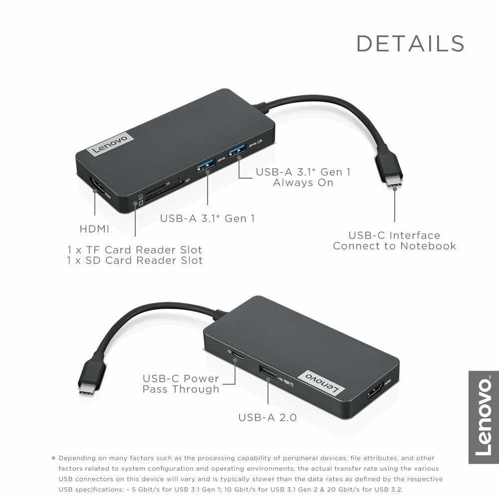 Lenovo USB-C 7-in-1 Hub USB Hub, USB 3.0 hinta ja tiedot | Adapterit | hobbyhall.fi